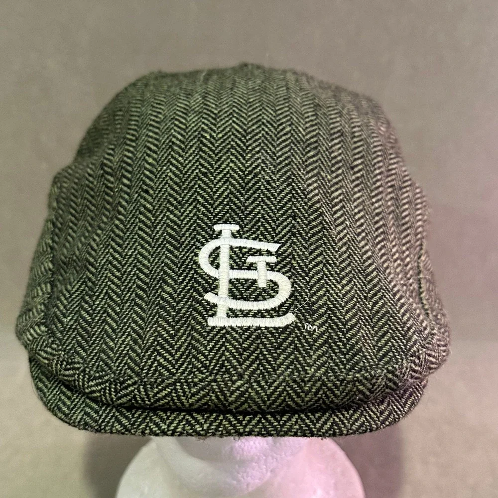 St Louis Cardinals MLB Herringbone Flat Cap Olive Green Adjustable Driving Hat‎